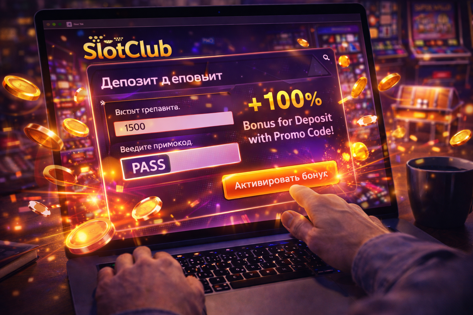 Промокод Slotclub при депозиті: введення коду в касі на сайті Slot Club і перевірка нарахування бонусу в онлайн казино Слот Клуб